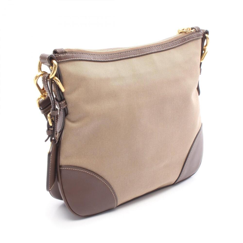 Prada Canvas Beige Leather JACQUARD Shoulder Brown Bag Tan Brown